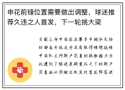 申花前锋位置需要做出调整，球迷推荐久违之人首发，下一轮挑大梁